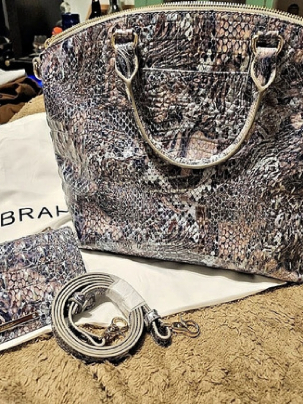 BRAHMIN Large Duxbury Satchel Tote Brown & Blue
